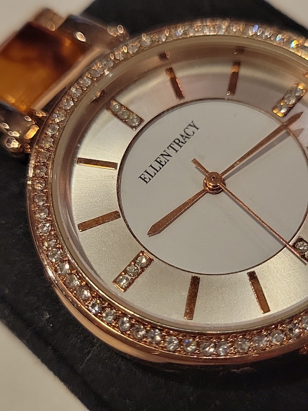 Ellen Tracy Womens Watch Rose Gold Rhinestone Accent