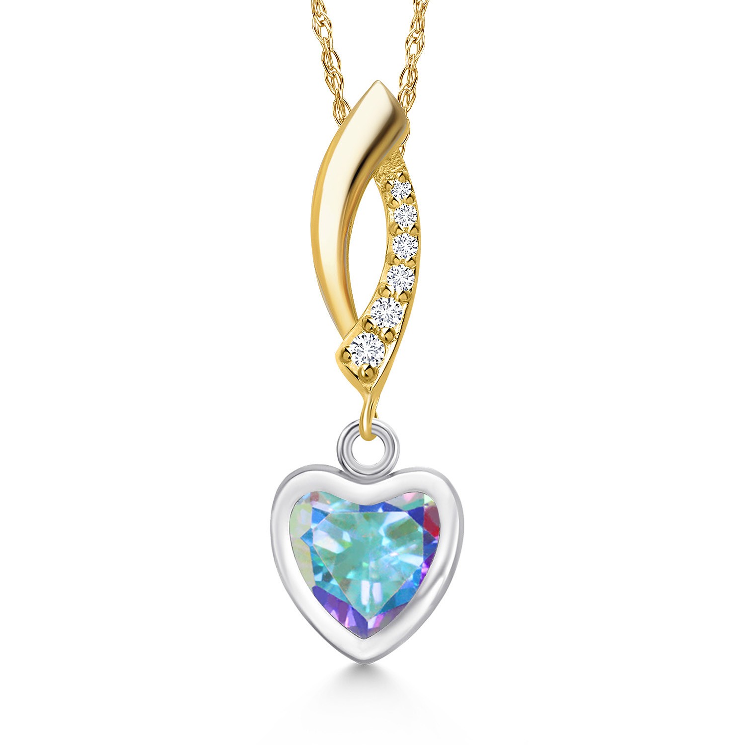 925 Silver and 10K Yellow Gold Mercury Mist Mystic Topaz and Lab Grown Diamond