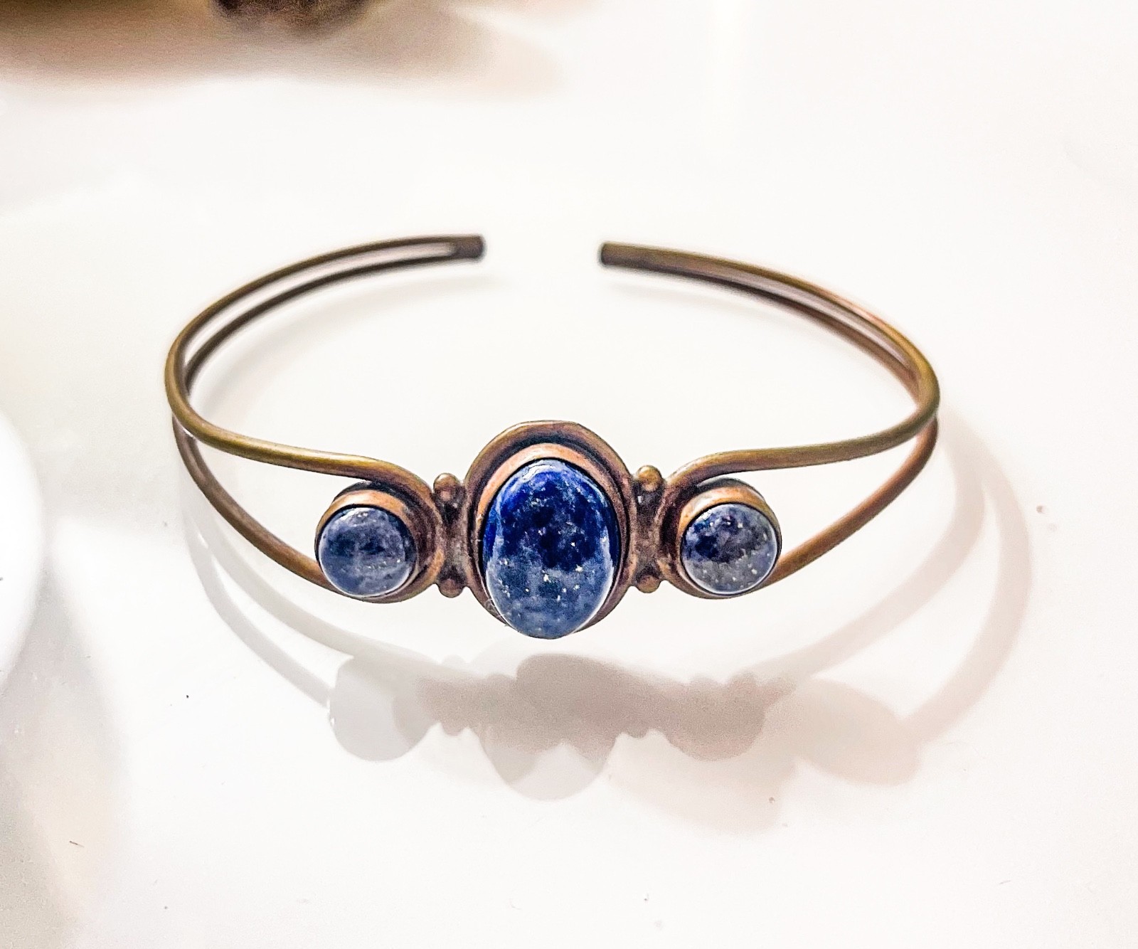 Boho bracelet gold anf lapiz lazuli ethnic handmade
