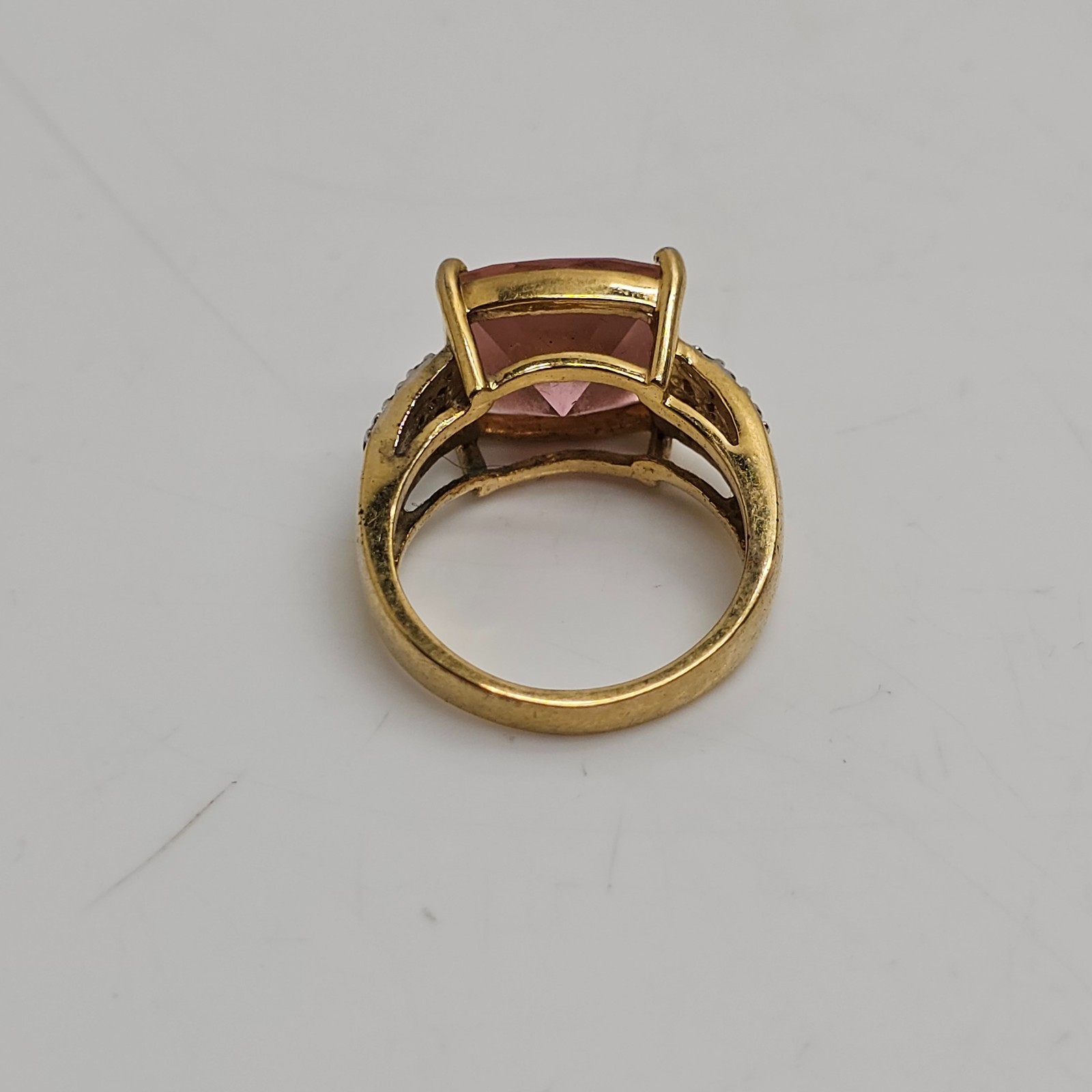 Sterling Silver 925 Ring Large Square Pink Gem Size 6.75 7.69g Gold Tone