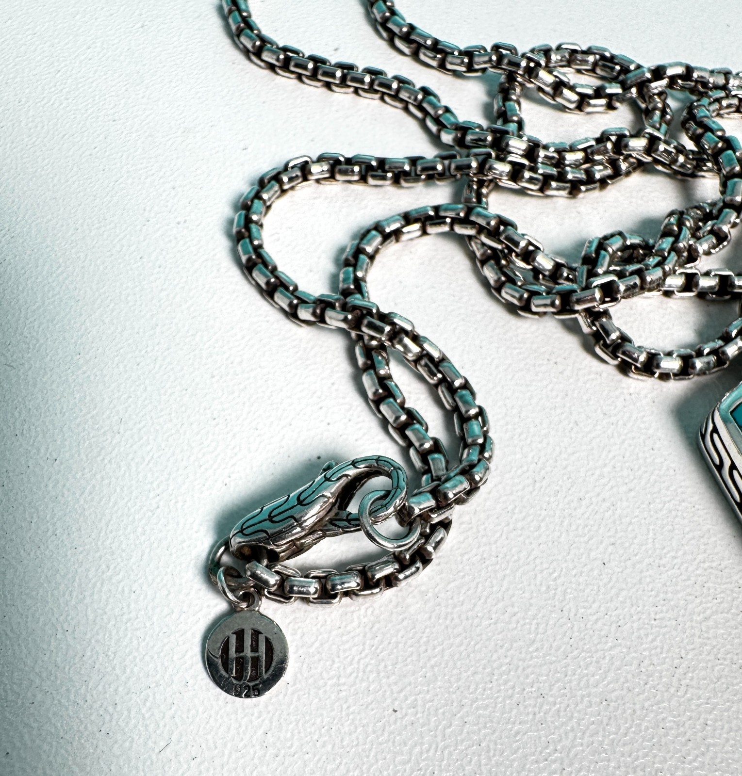 John Hardy Turquoise Pendant with Sterling Silver 2.7mm Box Chain