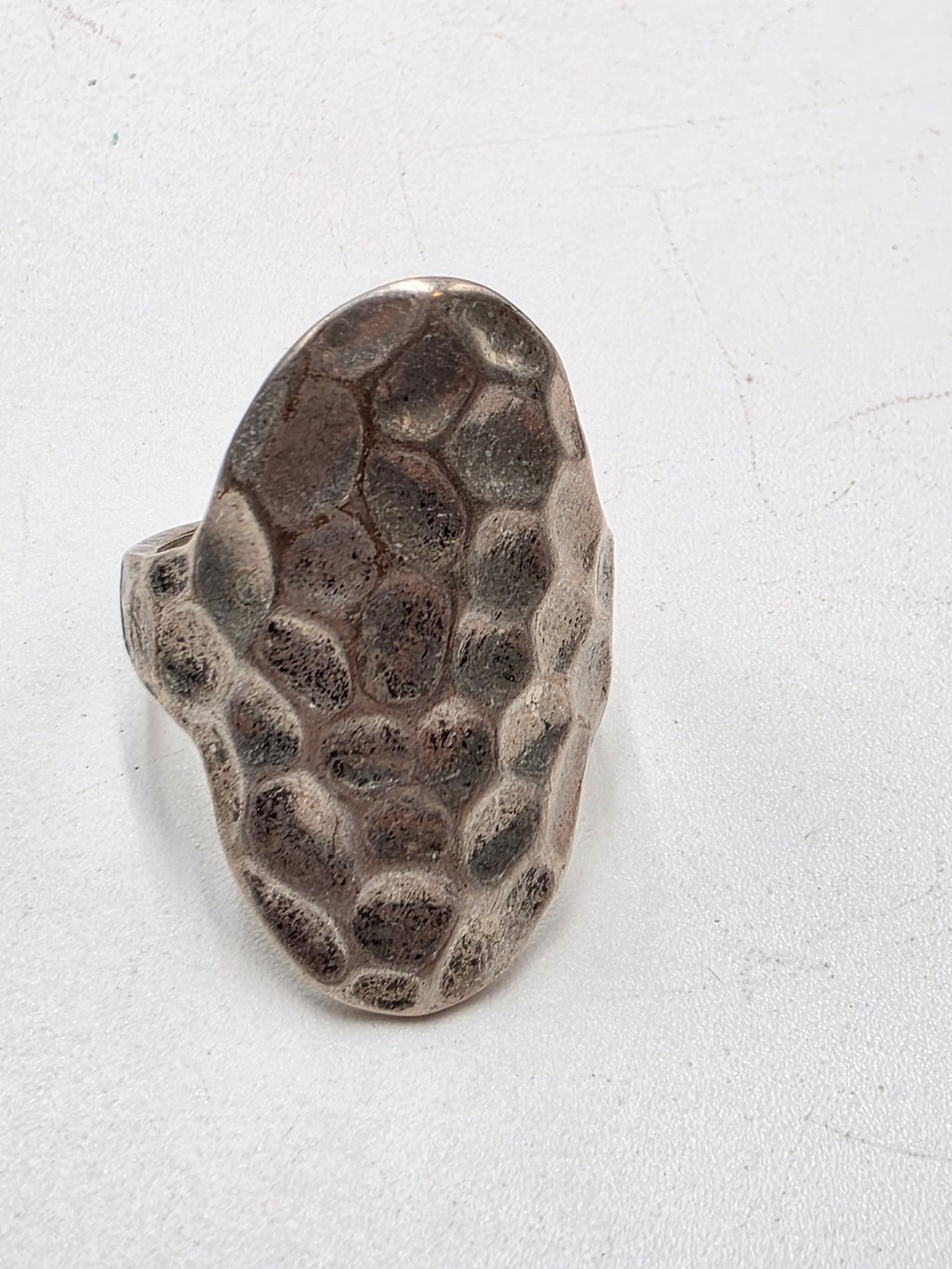 Vintage Hammered Organic Statement Ring – Modernist Textured Silver Tone Ring