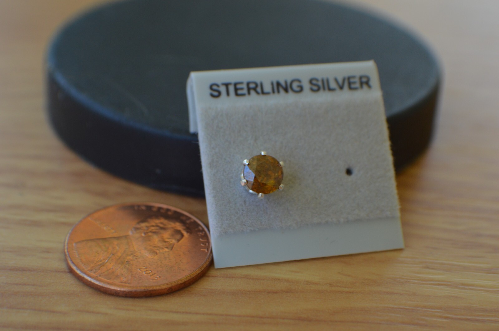 SINGLE EARRING One 0.82ct Honey Orange Sphalerite Solitaire Sterling Silver 5mm