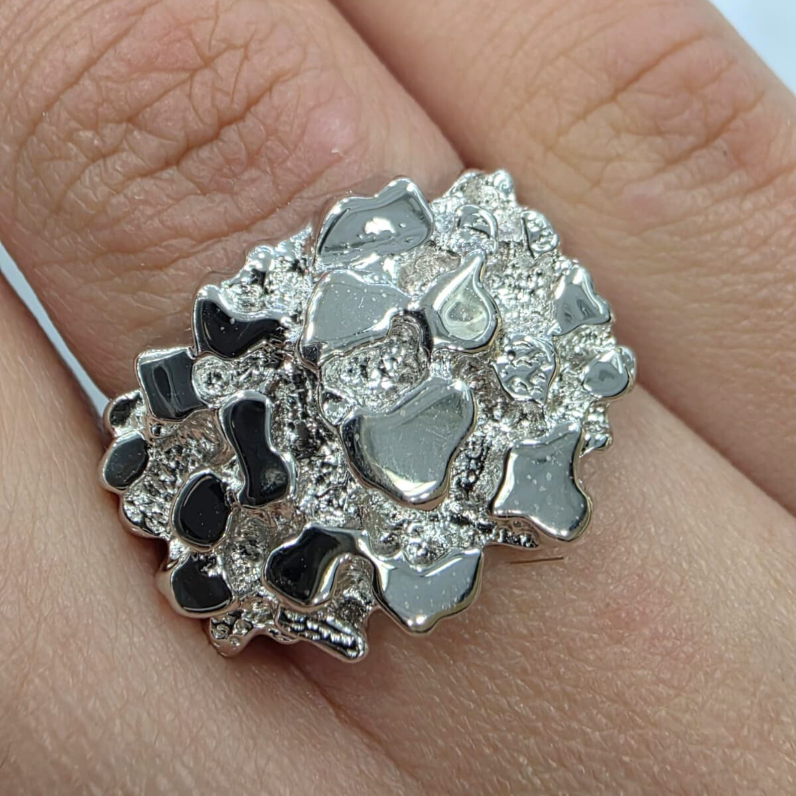 Men’s Real Solid 925 Sterling Silver Heavy Nugget Pinky Ring Hip Hop