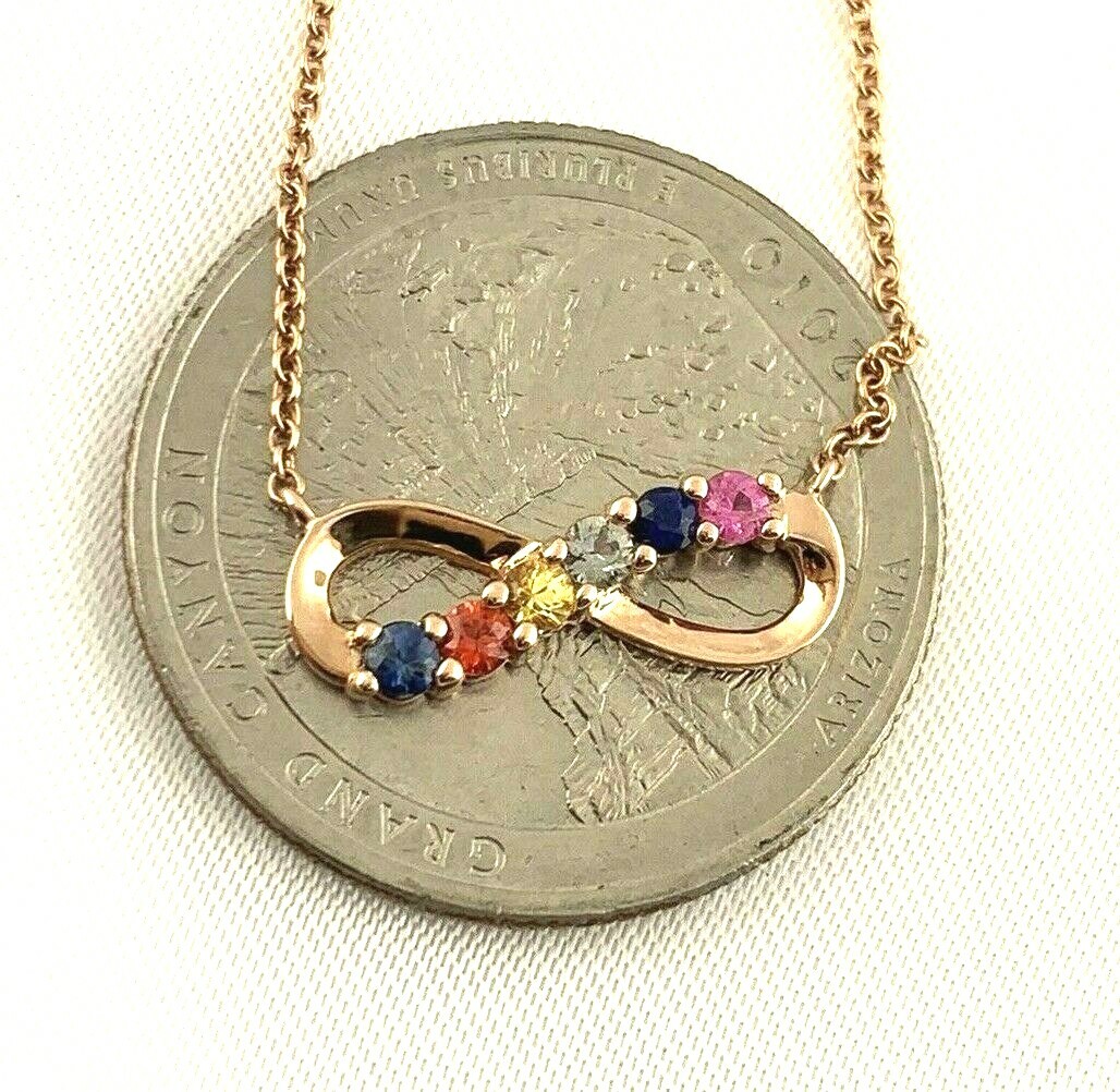RCI 14k Solid Rose Gold Multi Color Gemstone Infinity Pendant Necklace