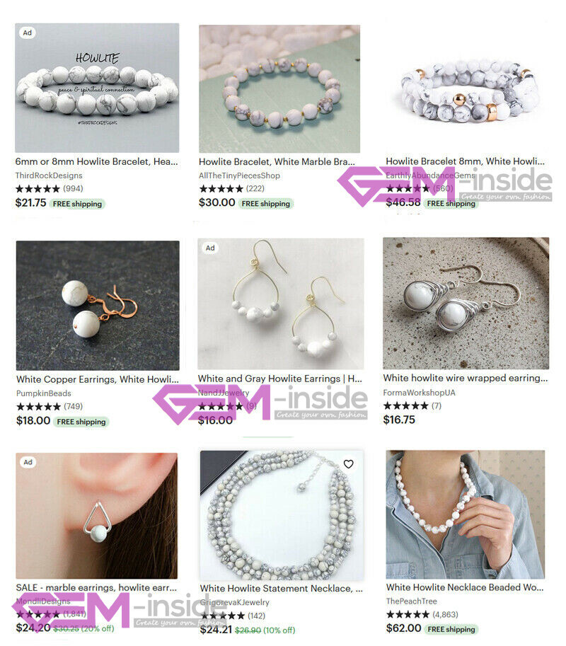 Natural White Howlite Stone Round Beads For Jewelry Making 15″ 2mm Big Hole 10mm
