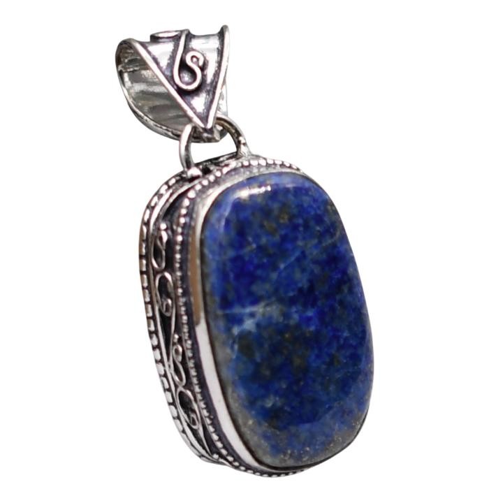 Lapis Lazuli Natural Gemstone Antique Silver Plated Pendant 2″ J 1046