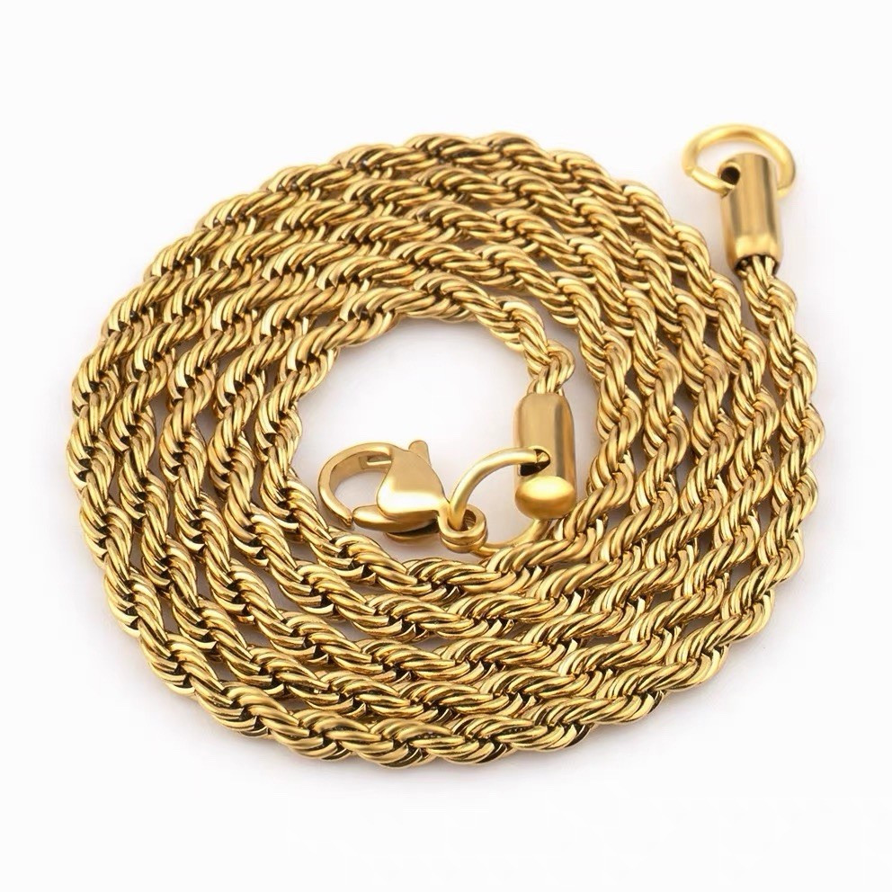 Gold or Silver Stainless Steel Twisted Rope Chain Necklace Lobster Clasp