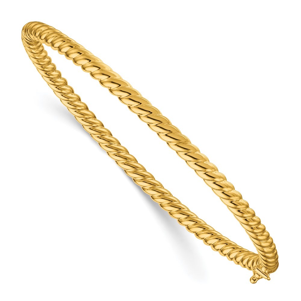 14K Yellow Gold Polished and Twisted 3.6mm Hinged Bangle Bracelet 7.42gm