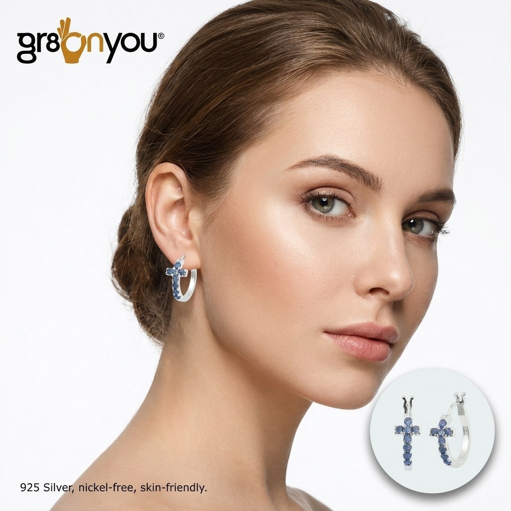 gr8onyou silver hoop earrings with real sapphire and hallmark | ideal for frequent travellers