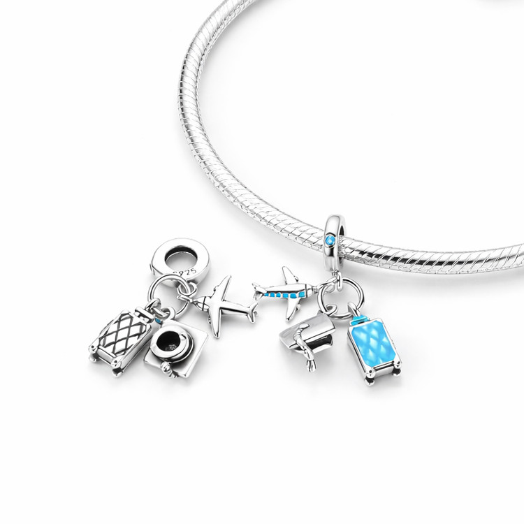 MariaFonte Charm Plane Hat Graduation Suitcase 925 Silver Compatible