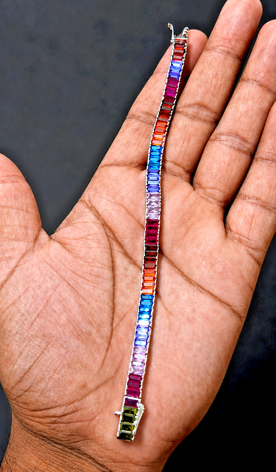 Rainbow Baguette Tennis Bracelet Colorful Stone Women Gift Jewelry
