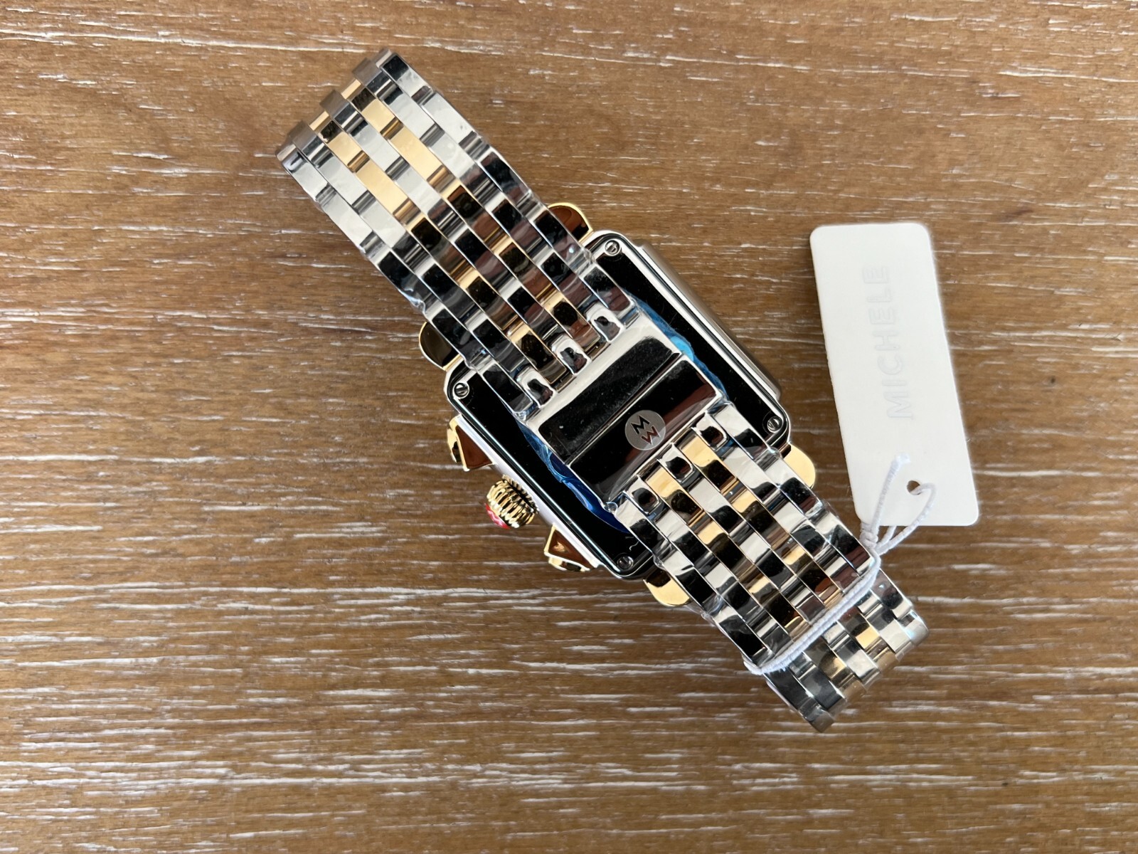 New Michele Deco Diamond Gold Two-Tone MOP Diamond Dial watch MWW06A000776