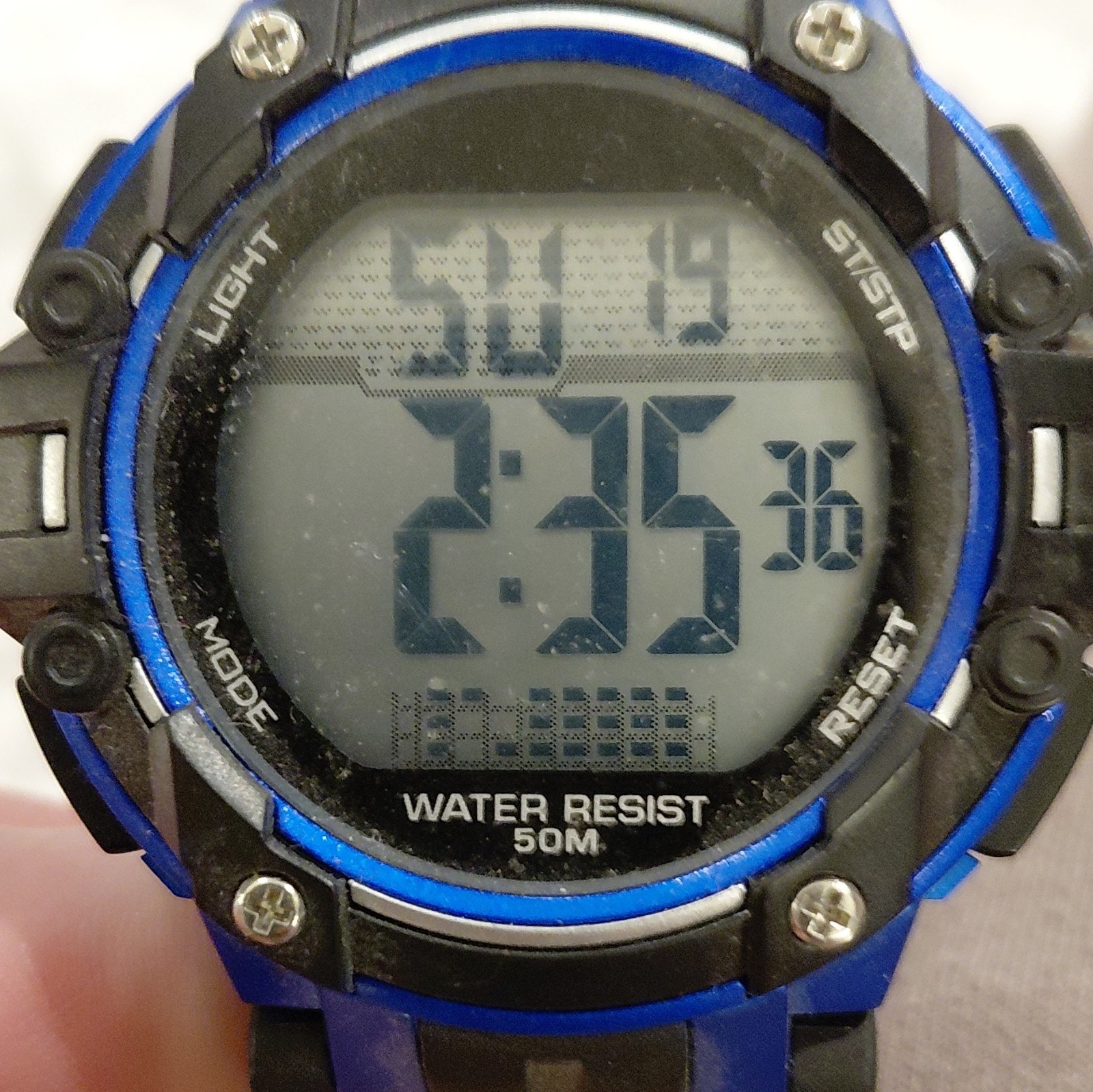 Digital Sports Quartz Watch LCD Backlight 50m Water Resist Blue/Black Resin