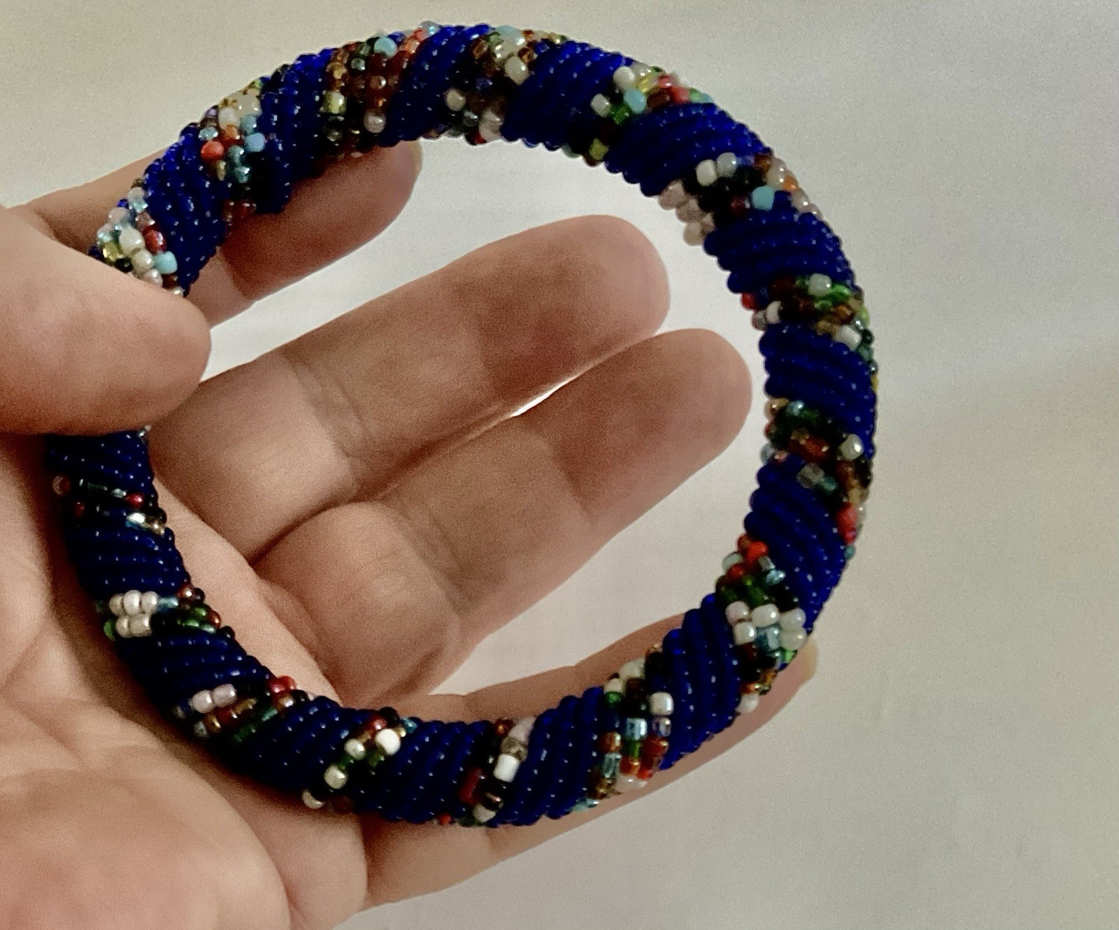 Handmade Maasai Dark Grey Multicolored Beads Bracelet Bangle East Africa Kenya