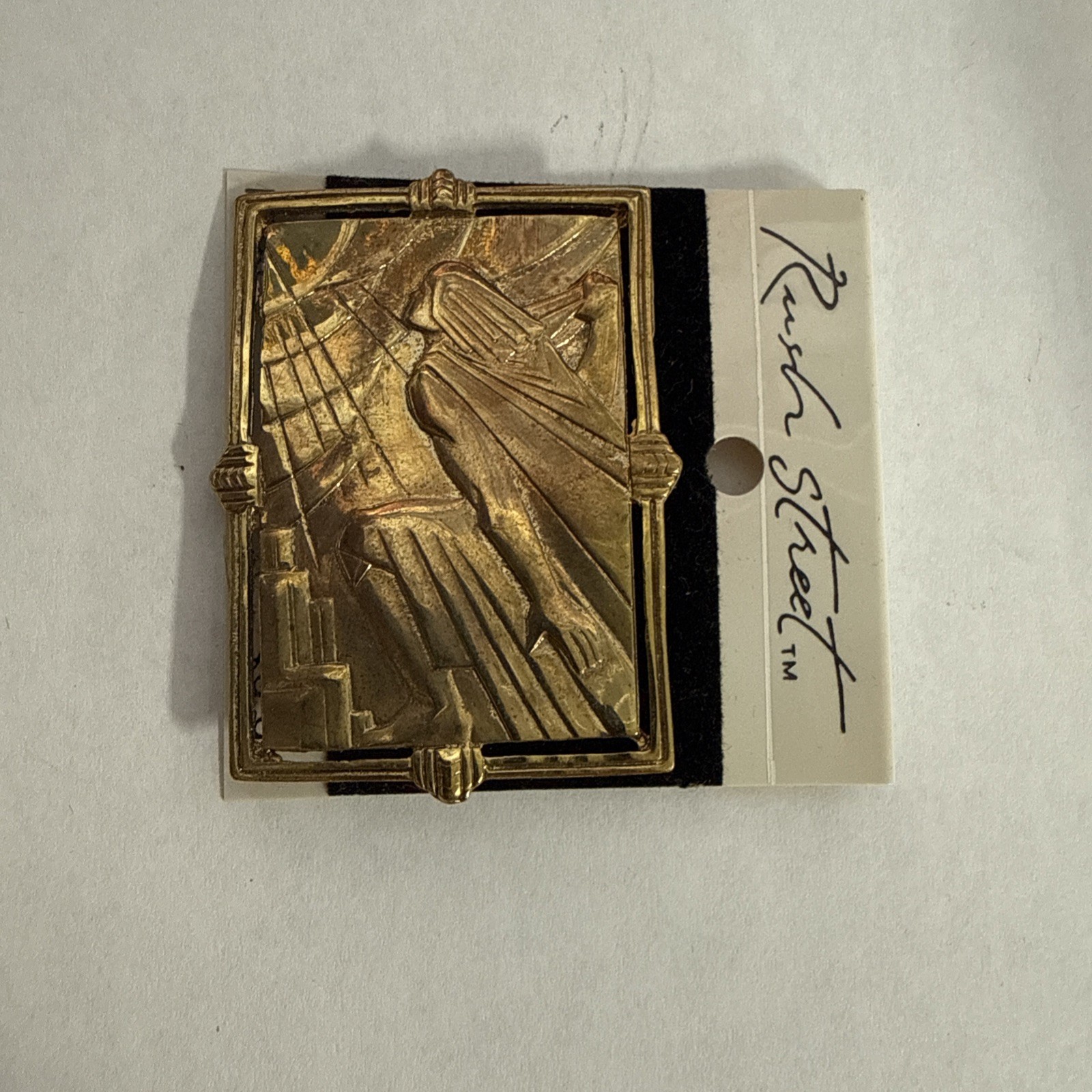 Vintage JJ Art Nouveau Deco Brooch Pin Chanin Bldg NY 1986 Signed Jewelry Rare