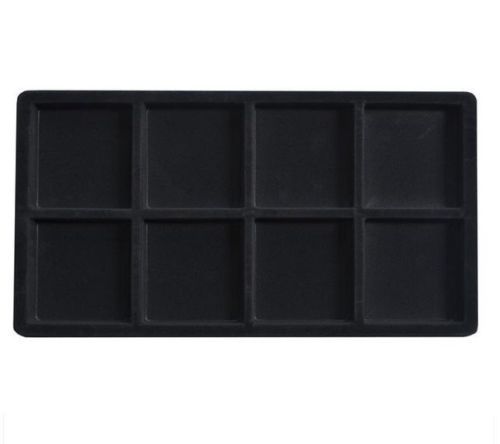 12 Tray Inserts 8 Compartment Liners Black Jewelry Flocked 14 ” x 7 ½” x ½”