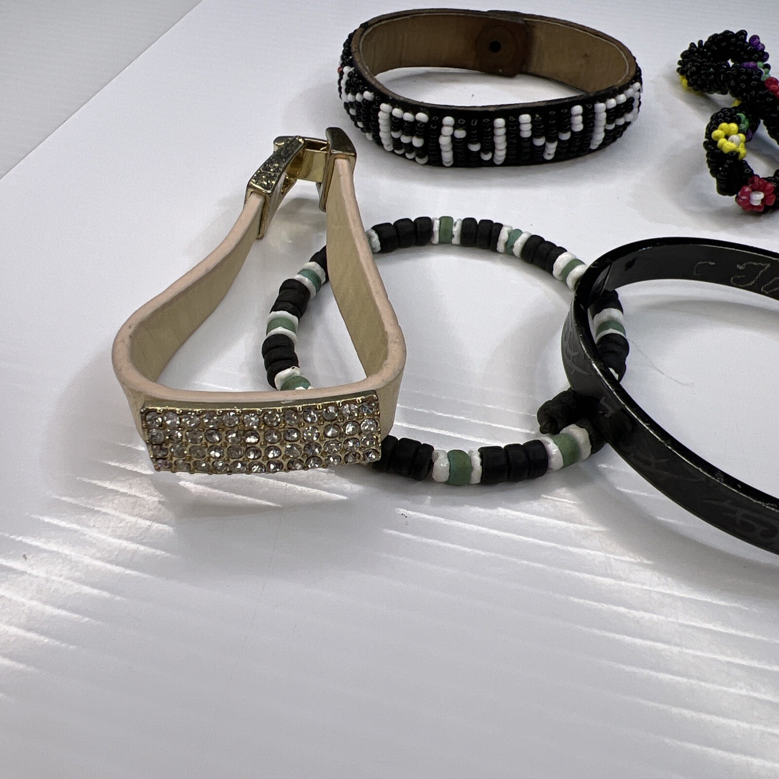 Lot Black Kenya Glass Beaded Leather Boho Hippie Wood Retro Bracelets