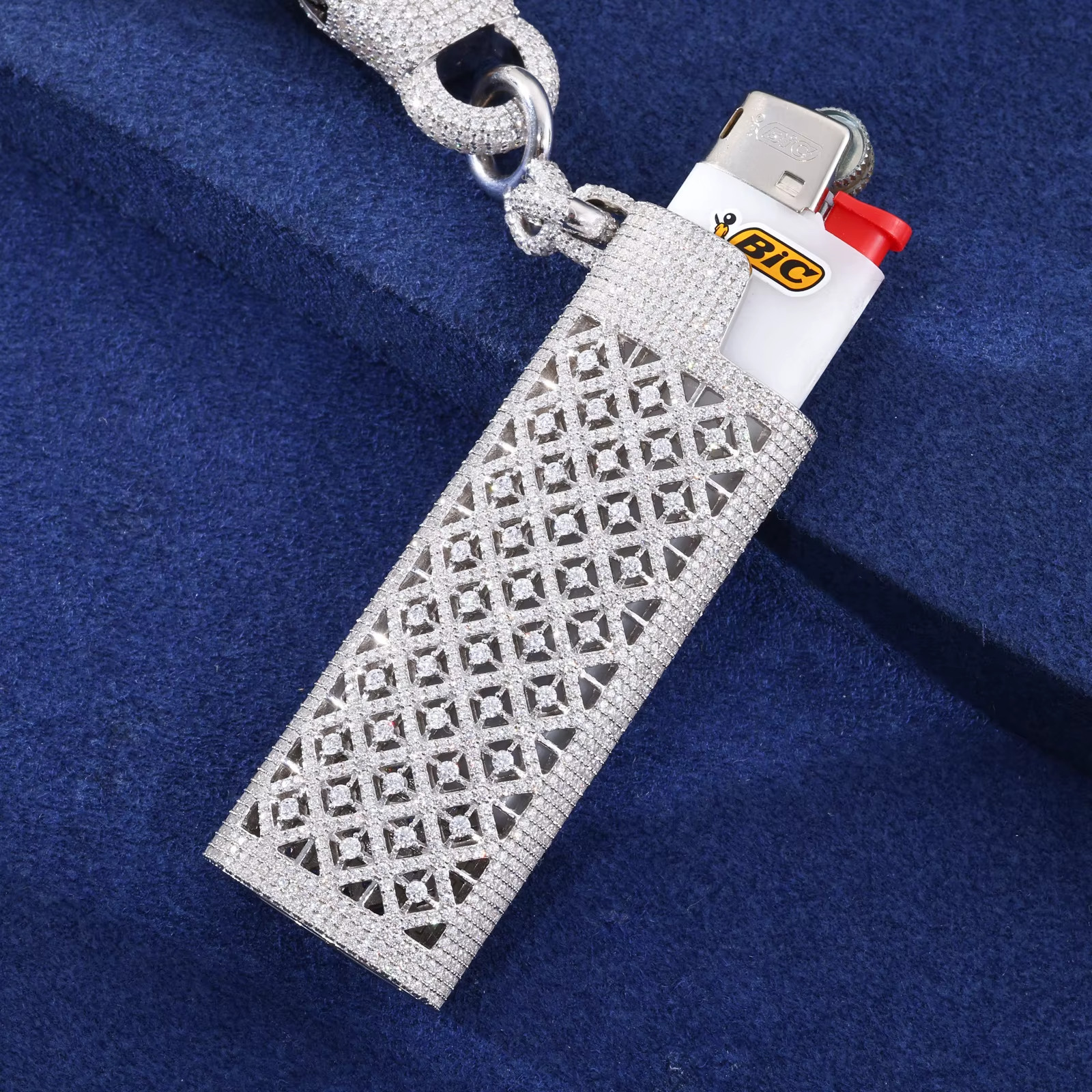Iced Out CZ Brass Lighter Case Wallet Chain Hip Hop Mens Jewelry Gift for Him