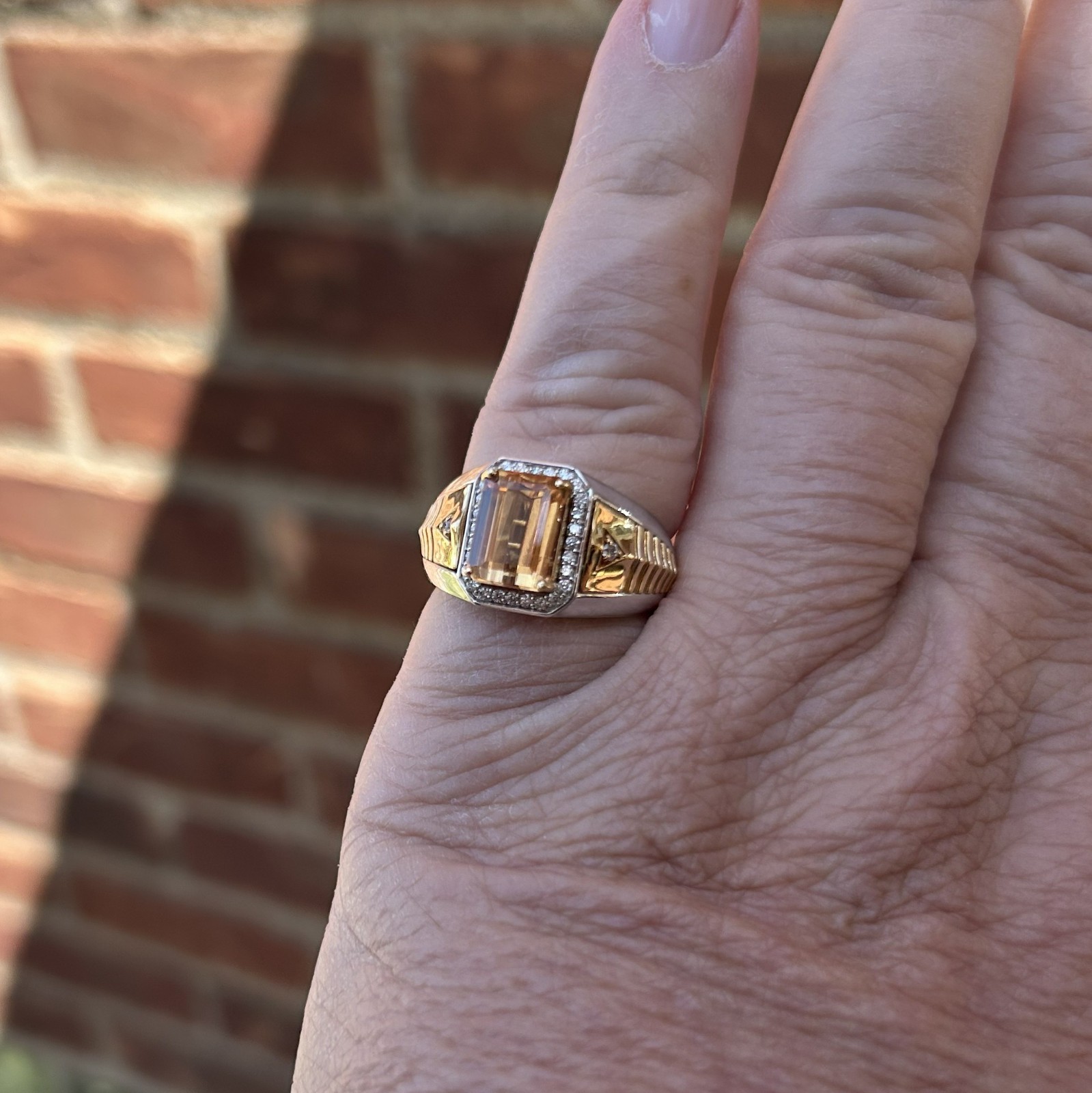 Imperial Topaz and Diamond Men’s Ring 18k Two Toned Gold