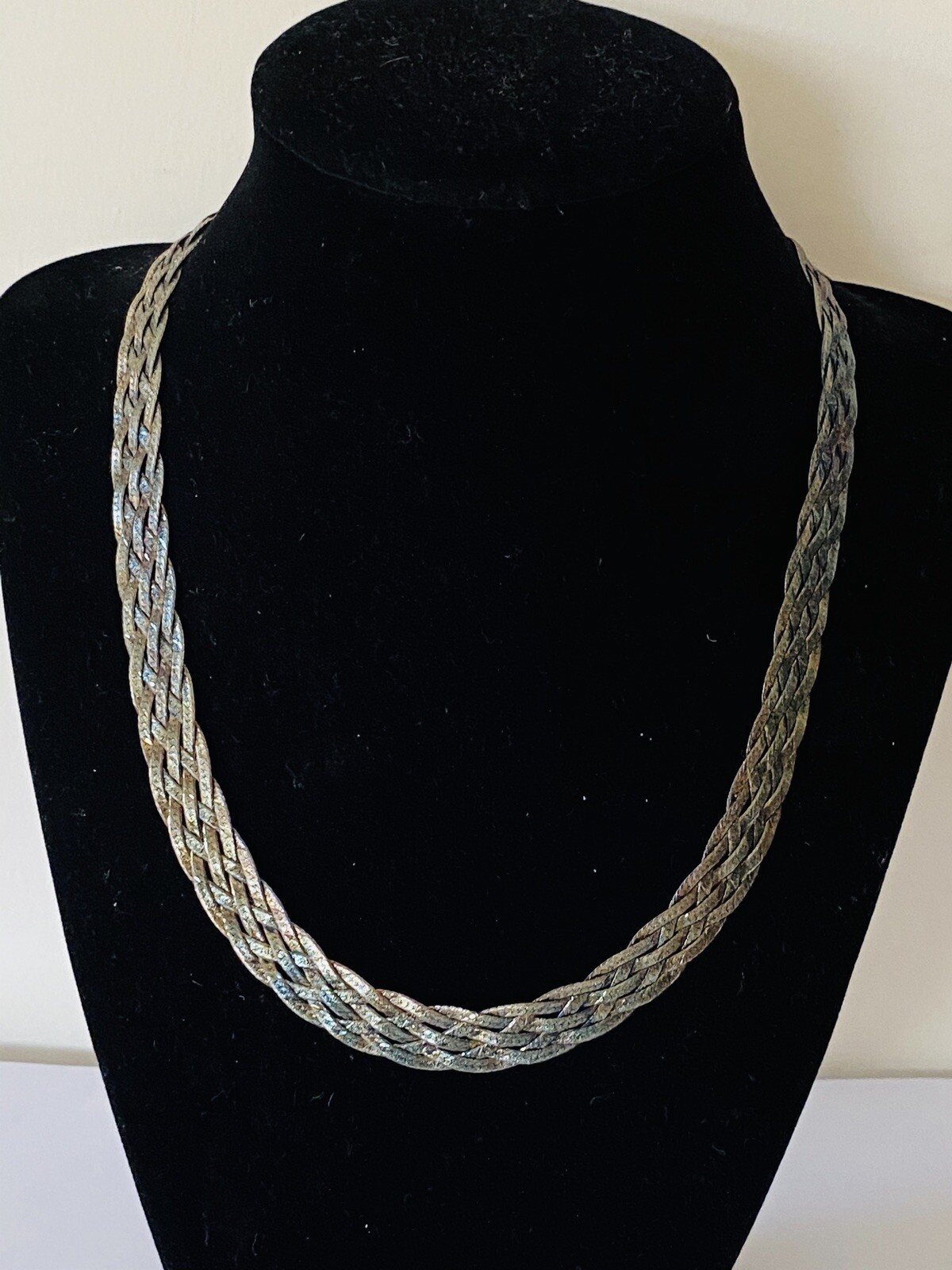 Vintage ITALY Sterling Silver 925 Herringbone Braided Chain Necklace 21-Grams