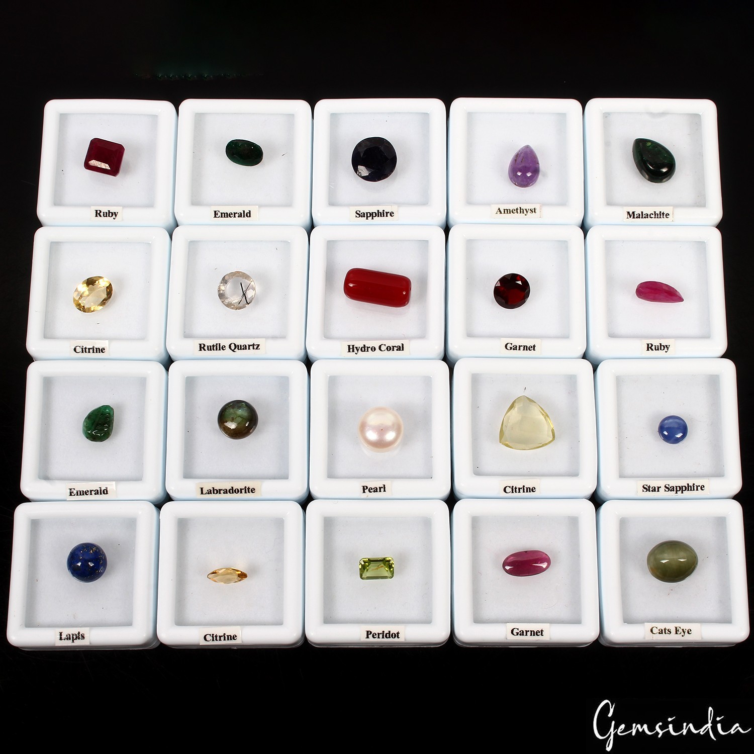 20 Pcs Estate Genuine Semi Precious Loose Multi Color Gems Collection+White Box