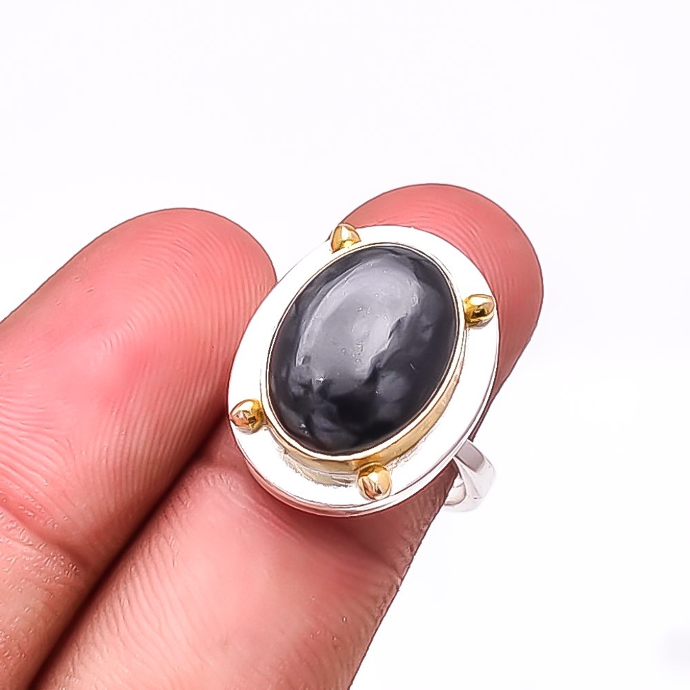 Picasso Jasper – Utah Two Tone Designer 925 Sterling Silver Handmade Ring S.8 R2