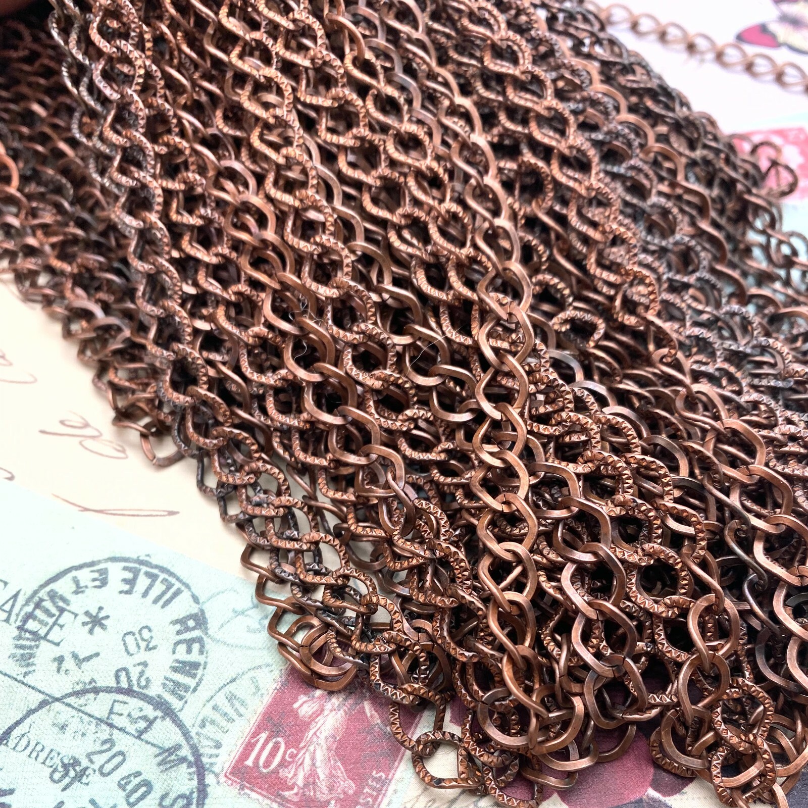 Textured Plated Curb Copper Chain 8×9.5mm (Sold By The Foot) (COPP45)
