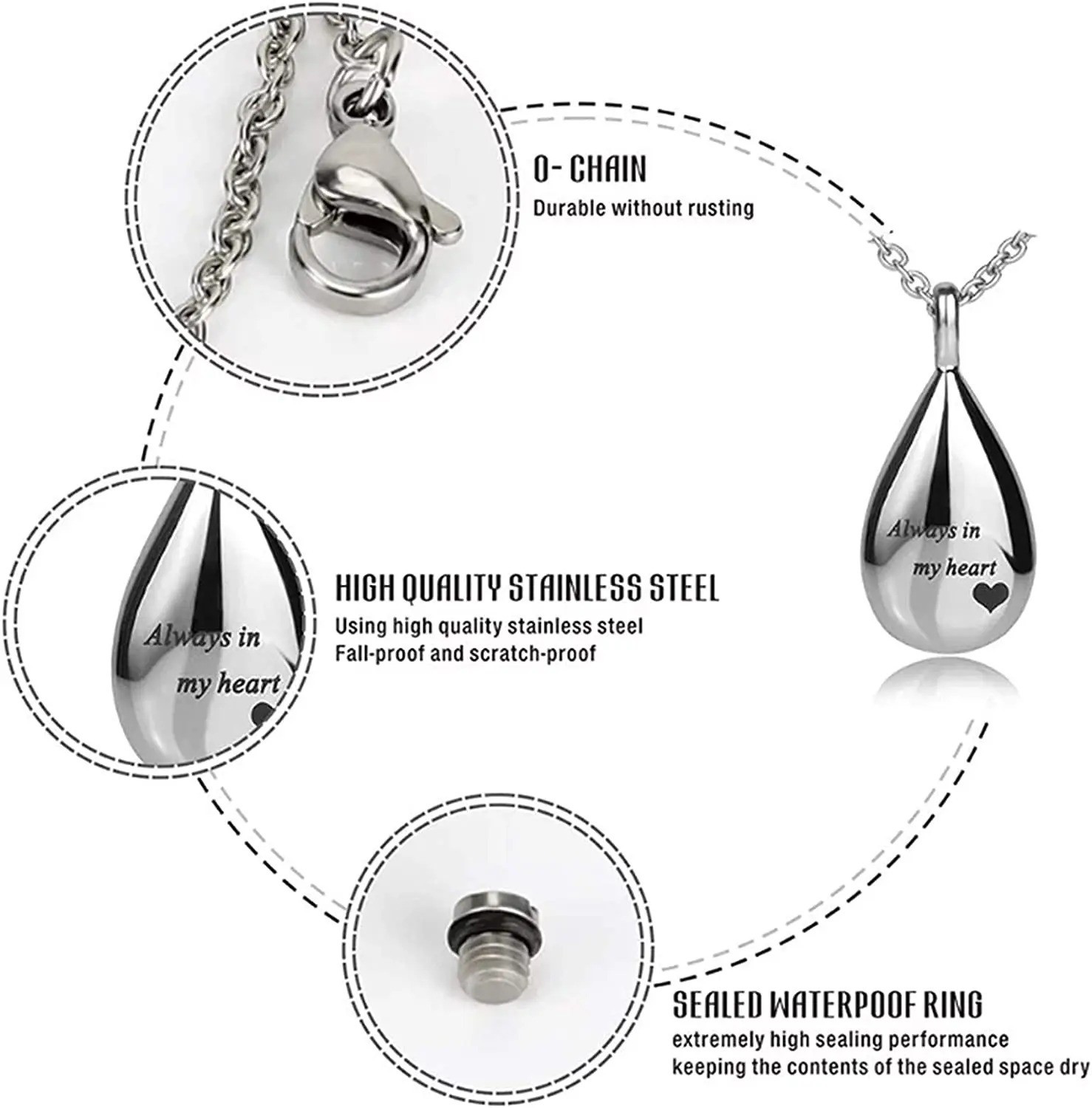 Teardrop Ashes Necklace Keepsake Urn Pendant Simple Elegant Cremation Memorial