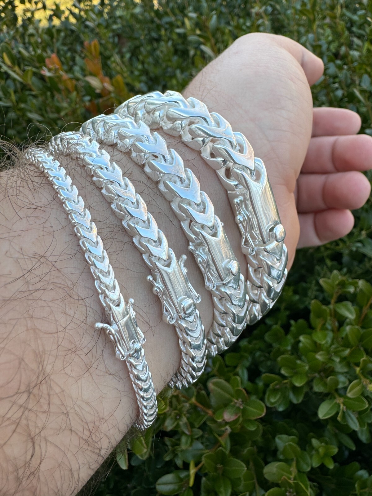 Mens BIG 4-10mm Franco Bracelet Real 925 Silver Box Clasp Handmade In Mexico