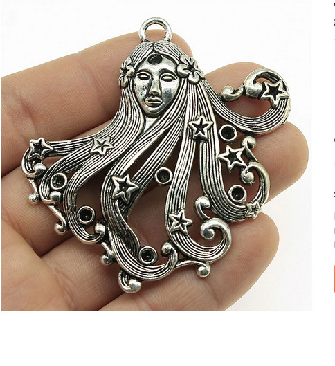 large FAIRY ANGEL STARS HAIR GODDESS Pendant 925 Sterling Silver 22″ Necklace