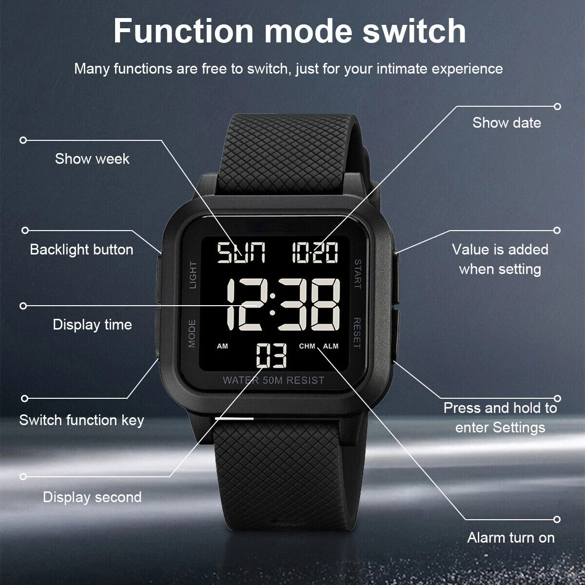 Men Waterproof Digital Sports Watch Military Tactical LED Backlight Wristwatch