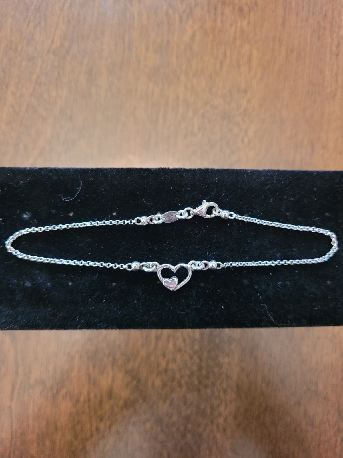 925 Italy Sterling Silver Open Heart Anklet 9″ Delicate Love Heart Chain 3.1g