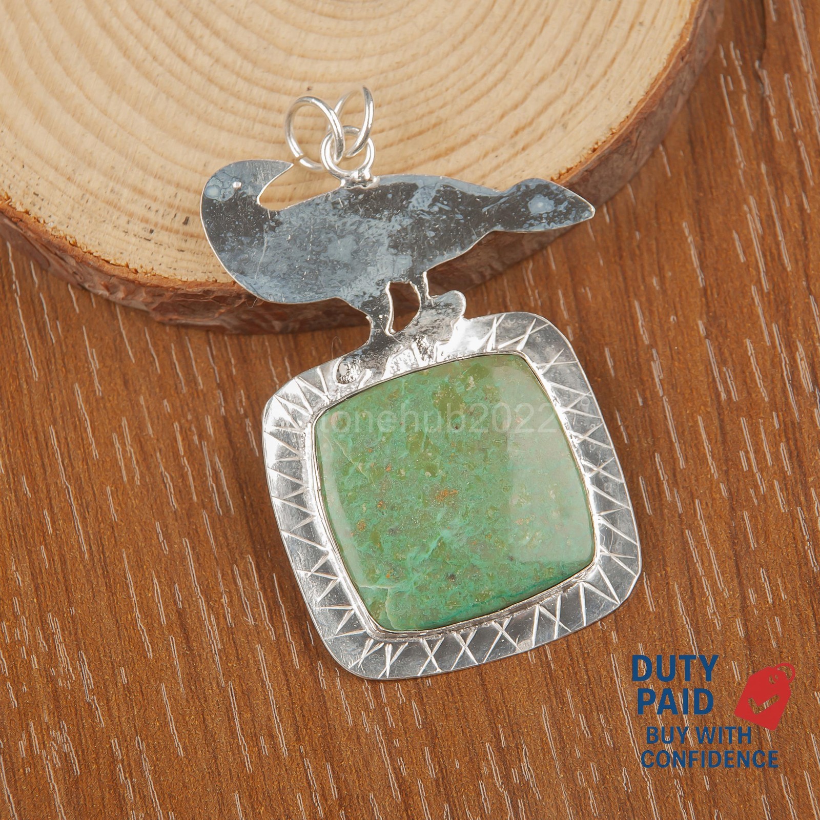 SQUARE Genuine Verasite 925 Silver Channel Set Daughter Anniversary Boho Pendant