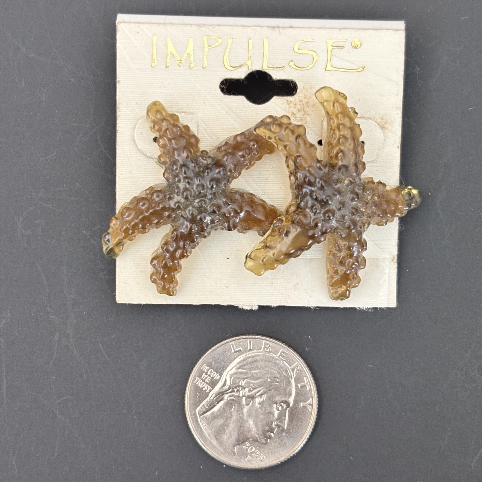 Vintage Impulse Resin Or Plastic Starfish Stud Earrings- Semi-Transparent ;New