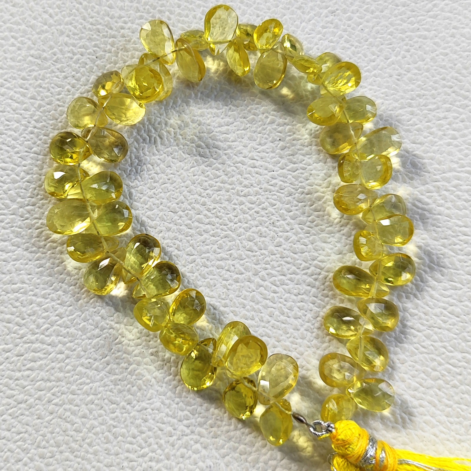 Brazil Lemon Quartz Faceted Pear Briolette Strand 10x7mm Natural Gemstone 7″