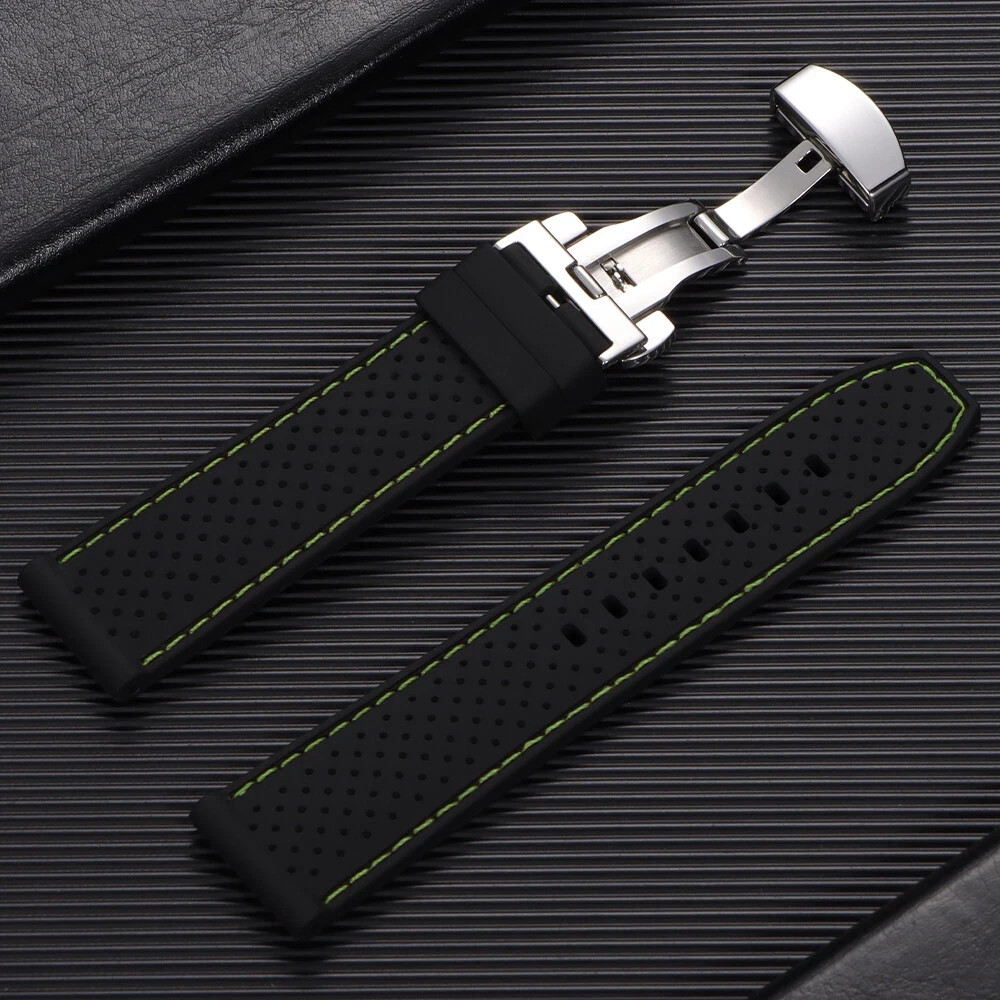 Silicone Breathable Sport Watch Band Strap 20mm 22mm Butterfly Clasp Bracelet