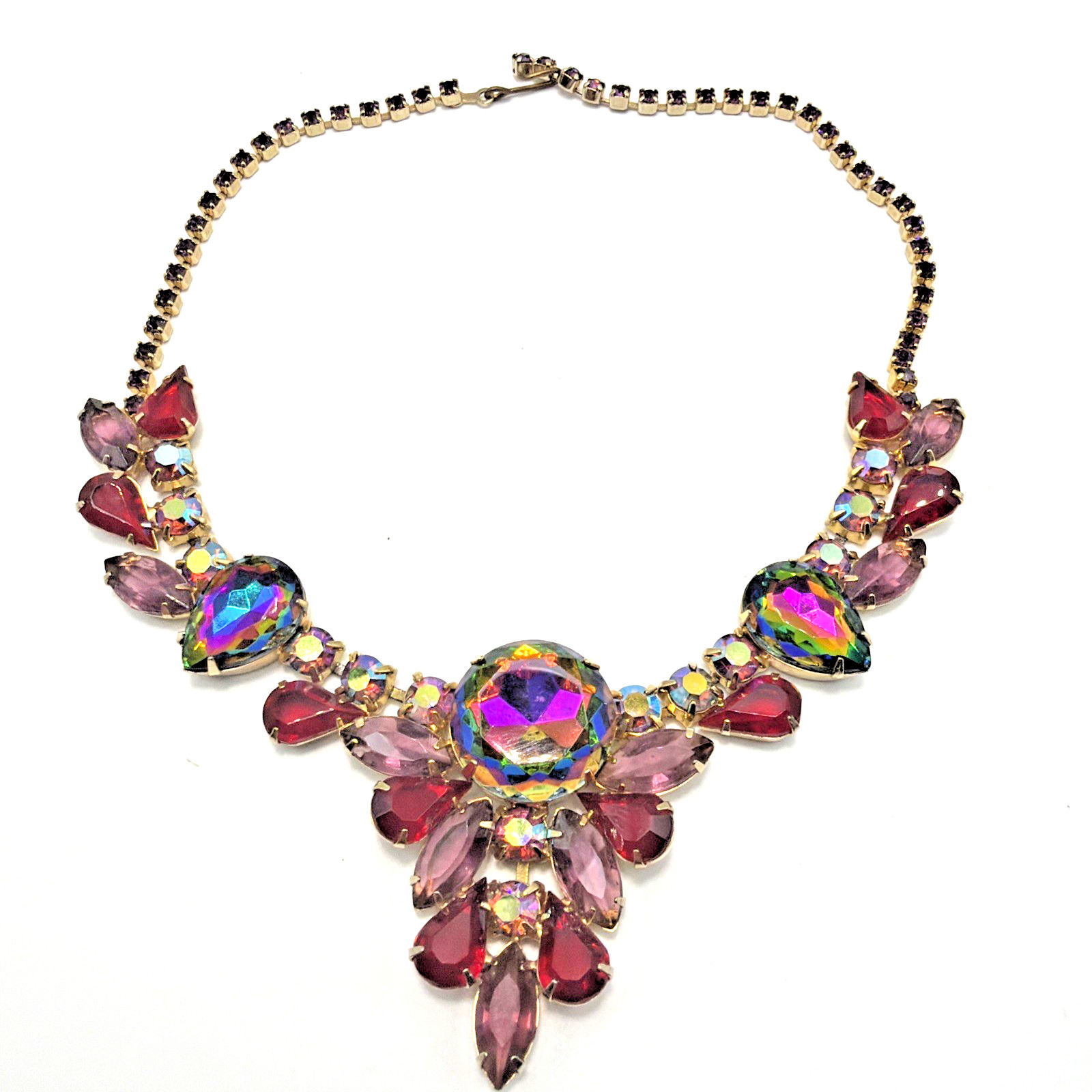 Vintage Juliana Delizza & Elster Necklace Red Fuchsia & AB Watermelon Stones