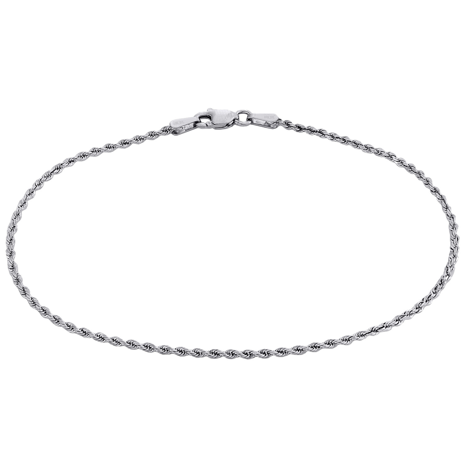 10K White Gold 1.65mm Diamond Cut Solid Rope Link Bracelet / Anklet 7-10 Inches