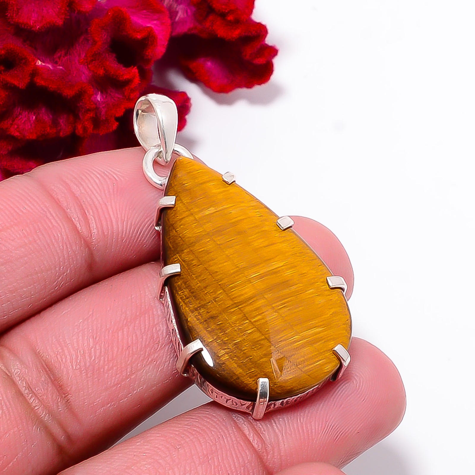 Yellow Tiger Eye – South Africa Gemstone 925 Sterling Silver Pendant 1.83 P9931