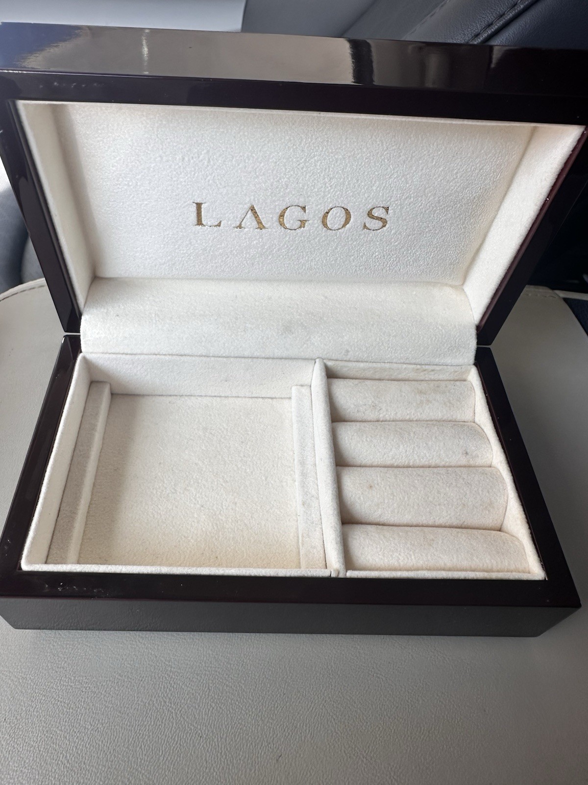 Lagos Wood Jewelry Box Velvet Lined Organizer, 5 Ring Slots, Bracelet