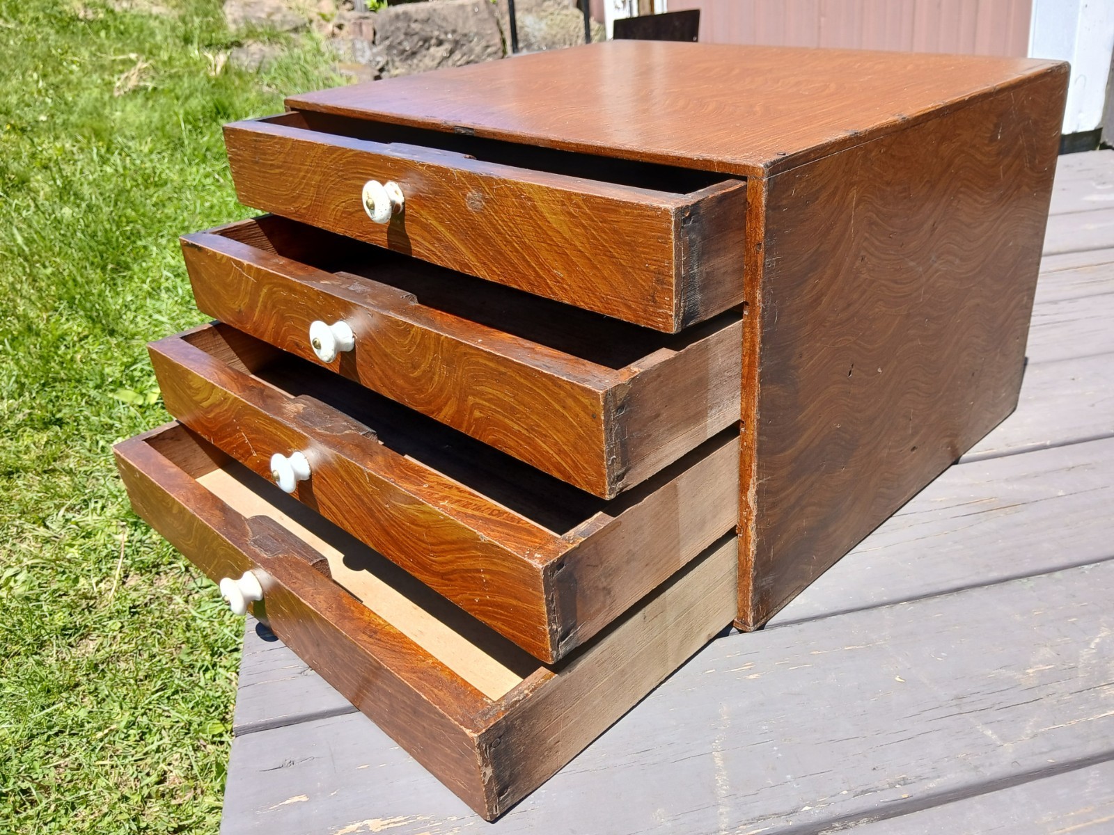 Antique Counter Top Watch Repair Cabinet Grain Painted 4 Drawers 1860s