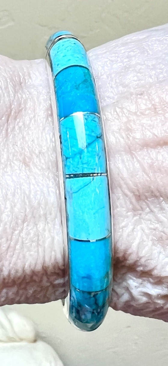 LOVELY Jay King, Desert Rose Trading Sterling Silver & Turquoise Inlay Bracelet