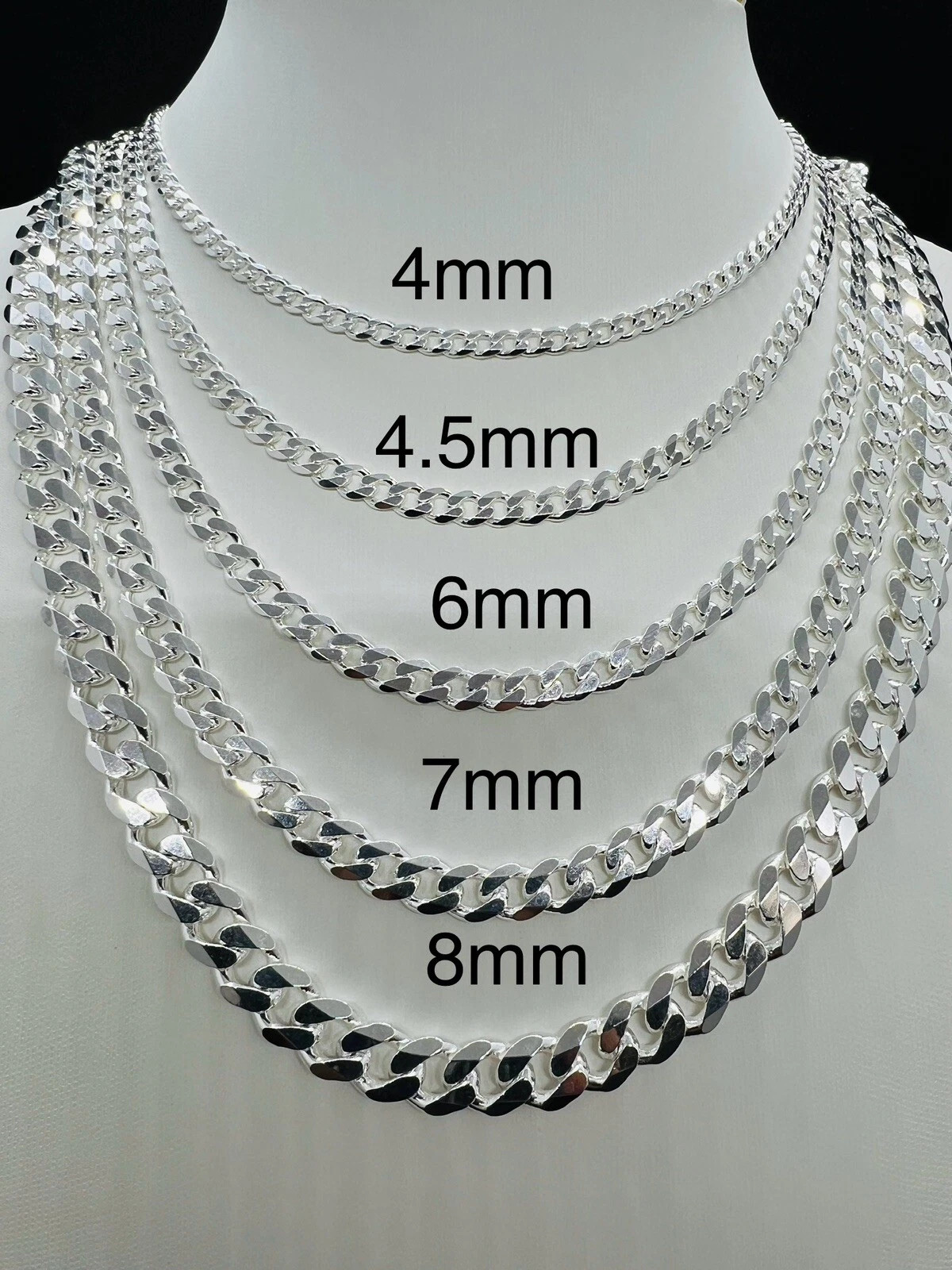 925 Sterling Silver Curb Cuban Link Chains Men’s/Women’s 4mm -8mm Length 16″-24″