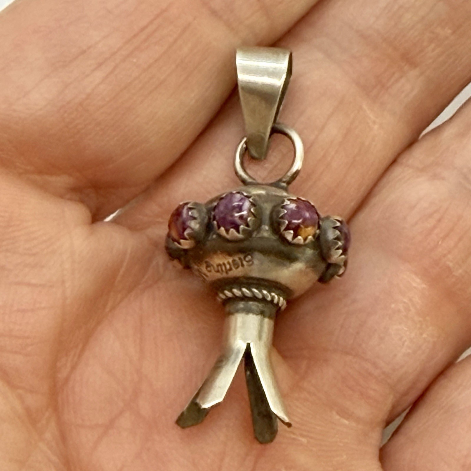 Navajo Handmade Sterling Purple Spiny Squash Blossom Pendant By Monica Smith