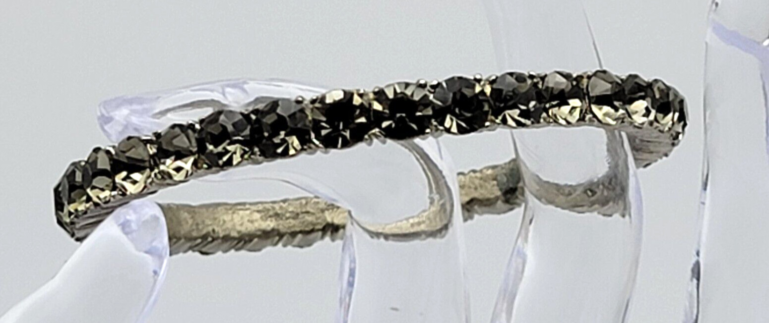 Vintage TARA Gray Rhinestones Bangle Bracelet Silver-Tone 7.5 Inch