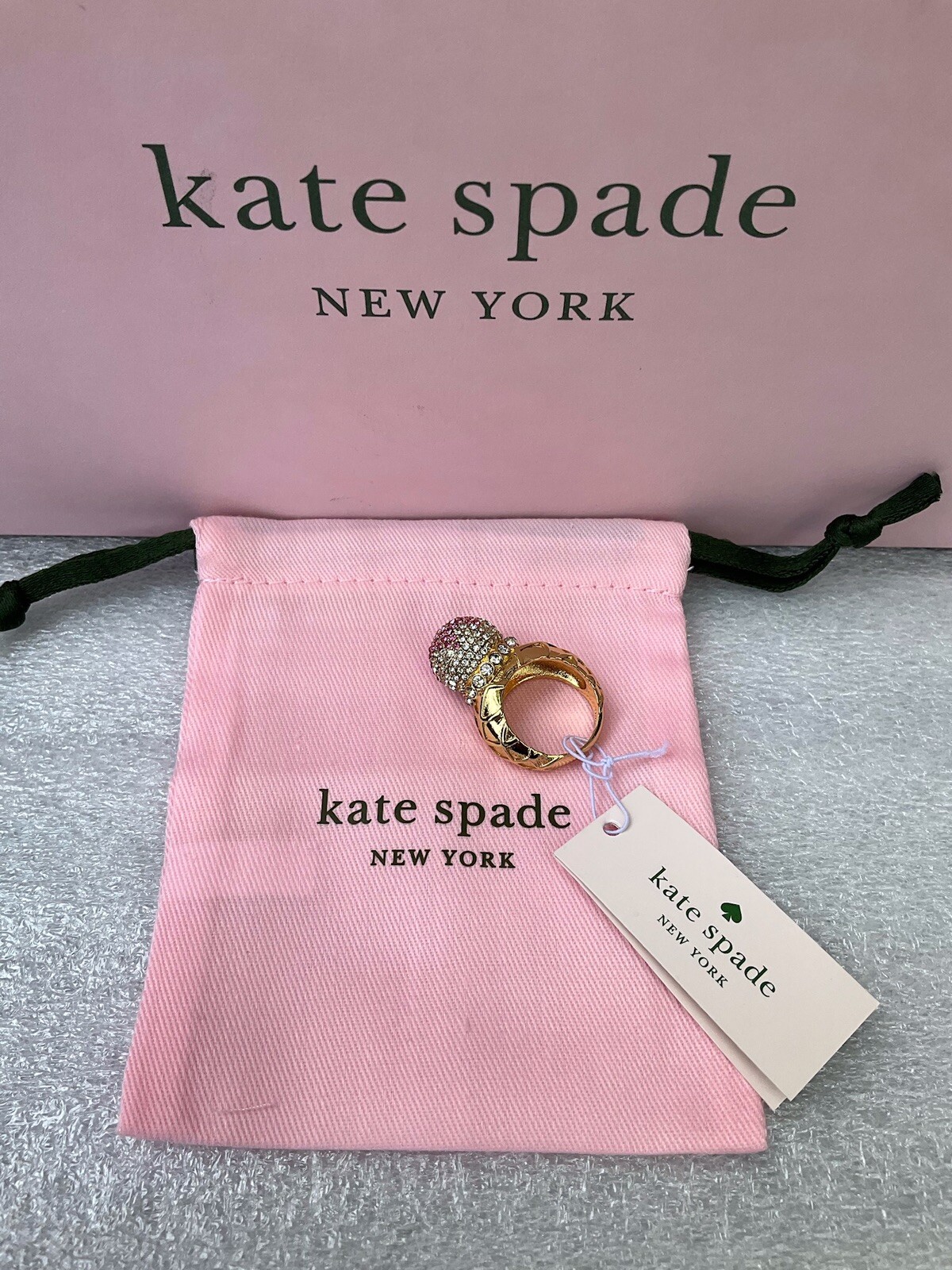 NWT KATE SPADE NEW YORK ICE CREAM SUNDAE 12-K Gold Plated Metal Glass Stone Ring