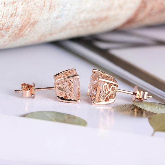 1ct Simulated Peach Morganite Lovely Stud Earrings Women 14k Rose Gold Plated