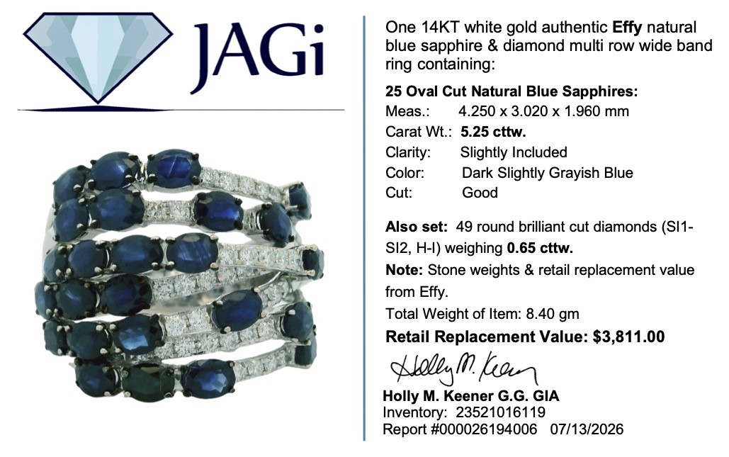 EFFY 5.90ctw Oval Sapphire with Diamond Multi-Row Ring 14k White Gold Size 7.25