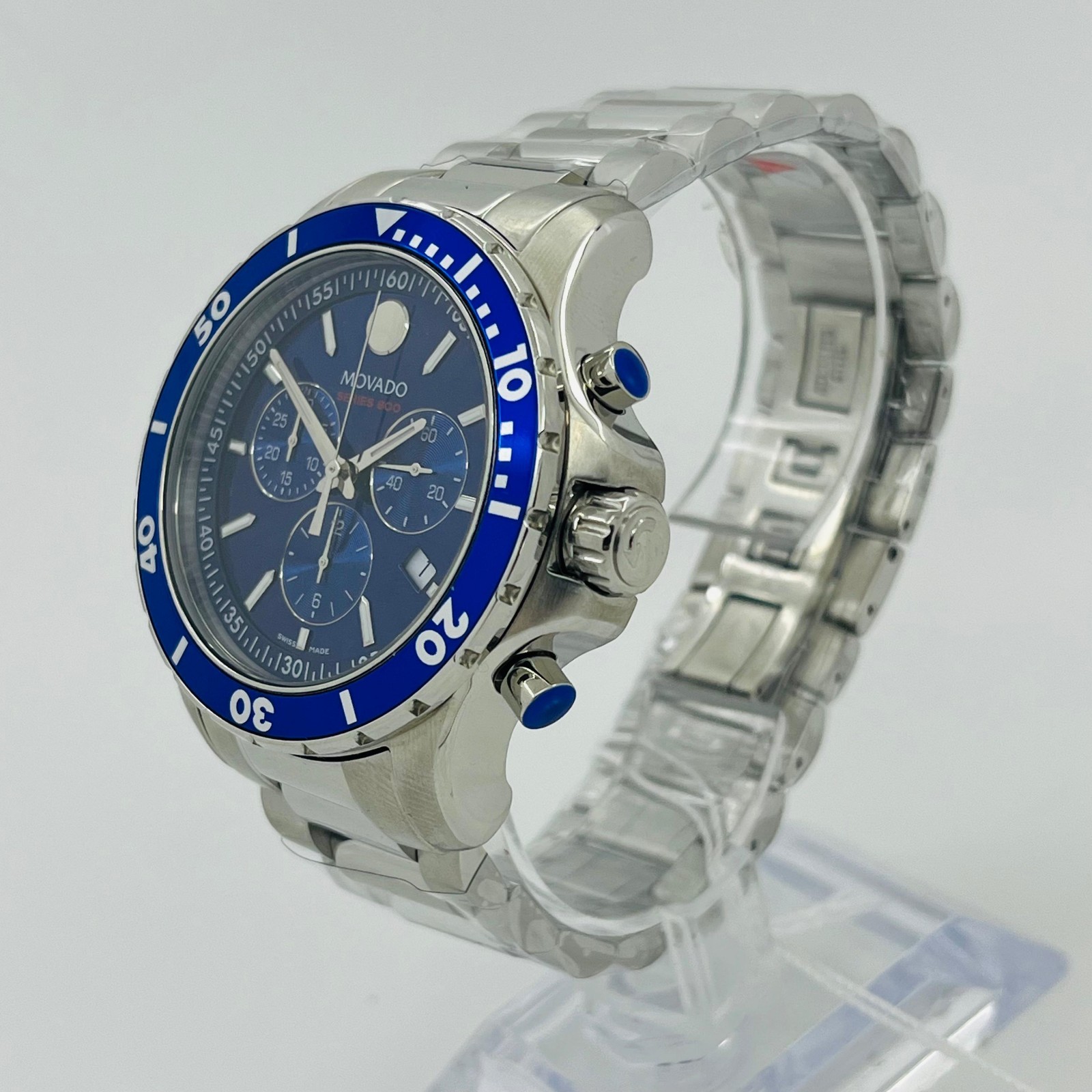Movado Series 800 Chronograph Blue Dial Steel Bracelet Men’s Watch 2600141 New